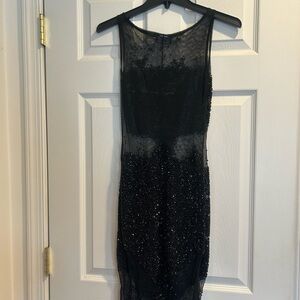 Elegant Black Beaded Backless Dress